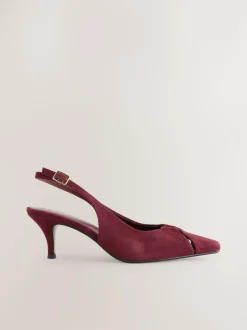 Next Leather Cutout Hardware Detail Slingback Heels Burgundy Red Outlet