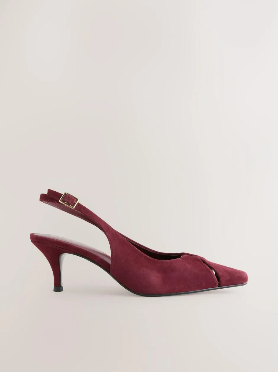 Next Leather Cutout Hardware Detail Slingback Heels Burgundy Red Outlet