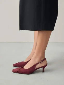 Next Leather Cutout Hardware Detail Slingback Heels Burgundy Red Outlet