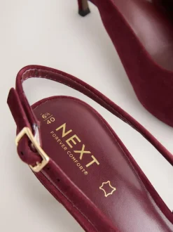 Next Leather Cutout Hardware Detail Slingback Heels Burgundy Red Outlet