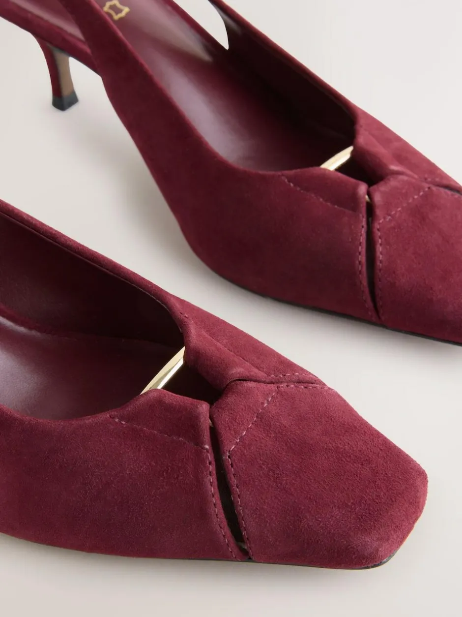 Next Leather Cutout Hardware Detail Slingback Heels Burgundy Red Outlet