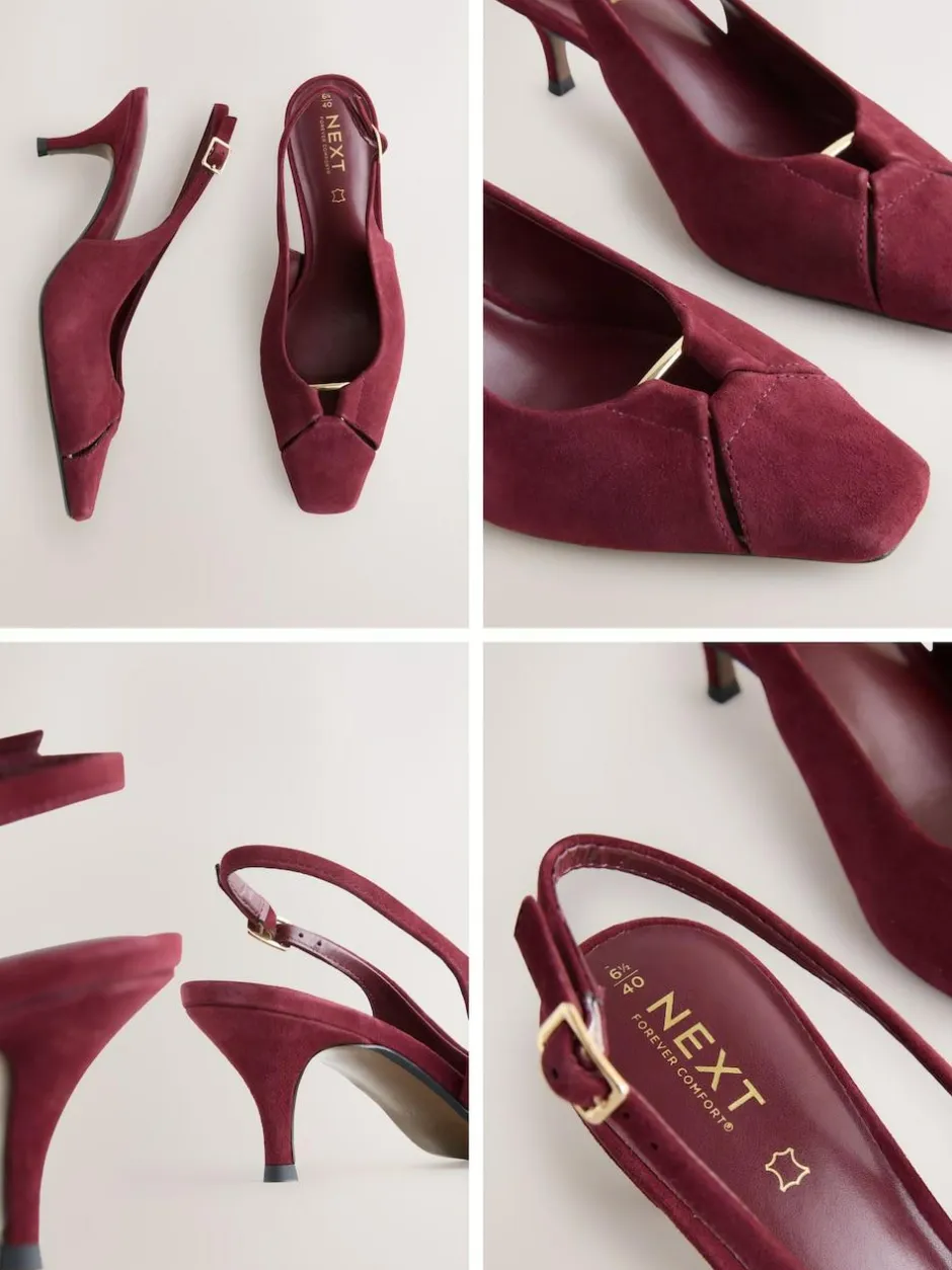 Next Leather Cutout Hardware Detail Slingback Heels Burgundy Red Outlet