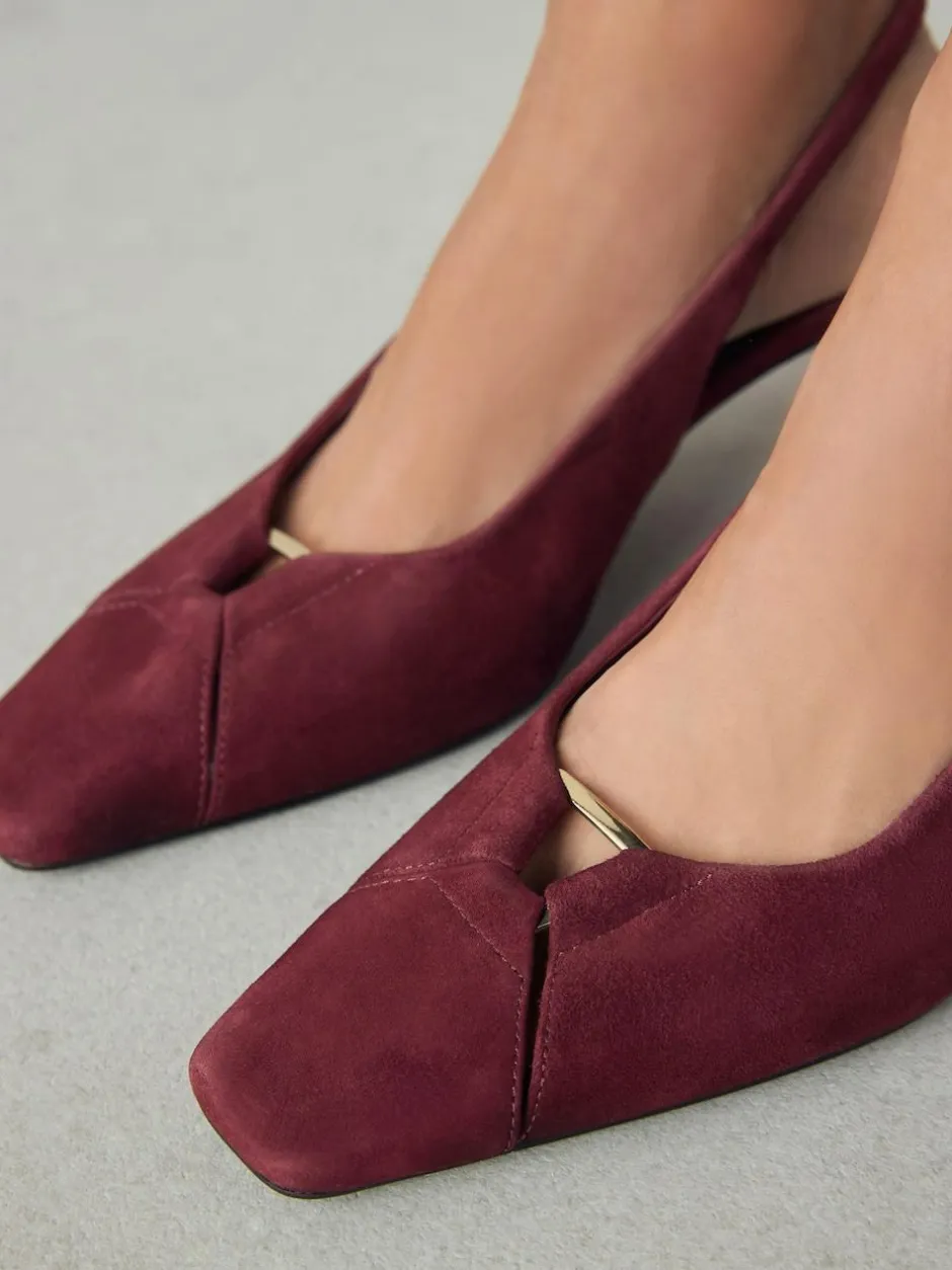 Next Leather Cutout Hardware Detail Slingback Heels Burgundy Red Outlet