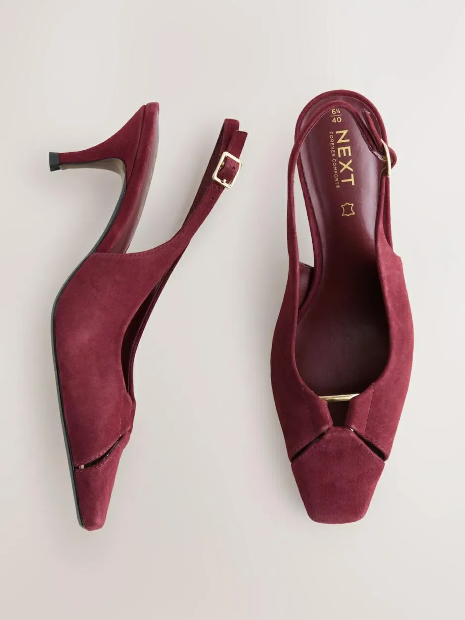Next Leather Cutout Hardware Detail Slingback Heels Burgundy Red Outlet