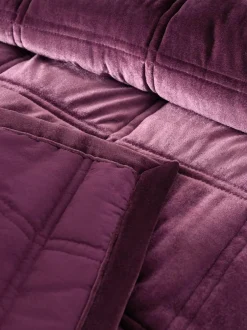 Next Burgundy Red Quilted Lustre Velvet Bedspread Clearance