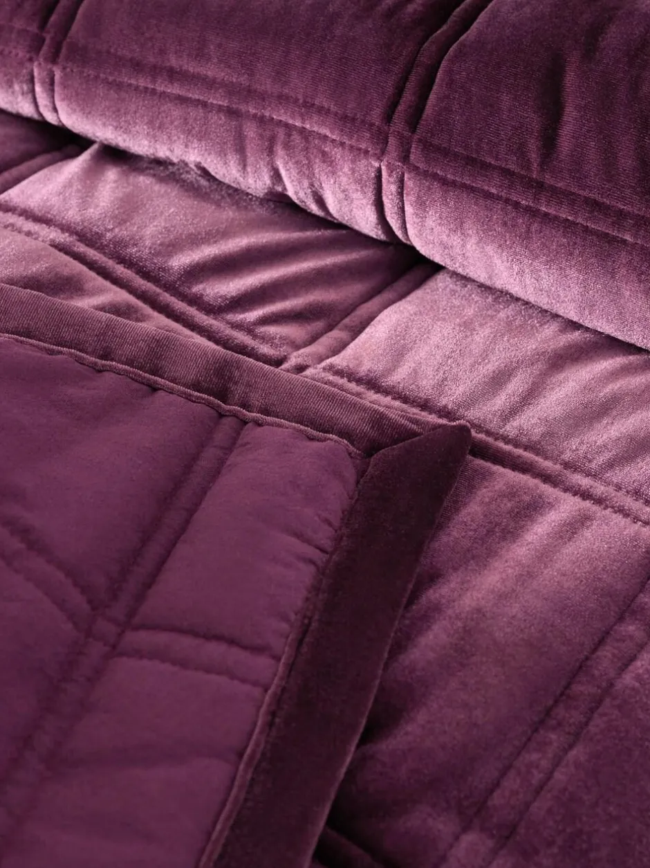 Next Burgundy Red Quilted Lustre Velvet Bedspread Clearance