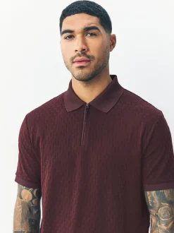 Next Burgundy Red Regular Fit N.Premium Smart Jaquard Polo Shirt Online