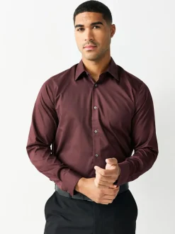 Next Burgundy Red Regular Fit Easy Care Textured Single Cuff Smart Shirt Outlet