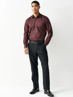 Next Burgundy Red Regular Fit Easy Care Textured Single Cuff Smart Shirt Outlet
