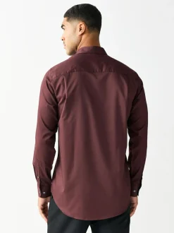 Next Burgundy Red Regular Fit Easy Care Textured Single Cuff Smart Shirt Outlet