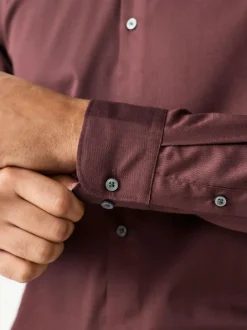 Next Burgundy Red Regular Fit Easy Care Textured Single Cuff Smart Shirt Outlet