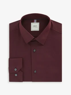 Next Burgundy Red Regular Fit Easy Care Textured Single Cuff Smart Shirt Outlet
