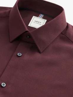 Next Burgundy Red Regular Fit Easy Care Textured Single Cuff Smart Shirt Outlet