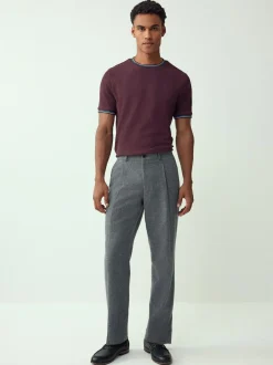 Next Regular Fit & 100% Cotton Textured Tipped T-Shirt Burgundy Red Outlet