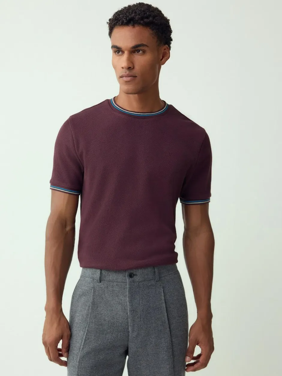 Next Regular Fit & 100% Cotton Textured Tipped T-Shirt Burgundy Red Outlet