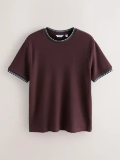 Next Regular Fit & 100% Cotton Textured Tipped T-Shirt Burgundy Red Outlet