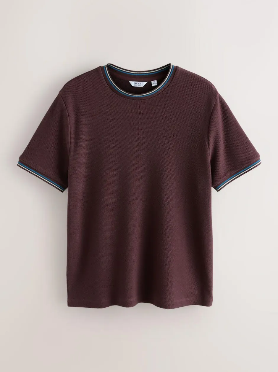 Next Regular Fit & 100% Cotton Textured Tipped T-Shirt Burgundy Red Outlet