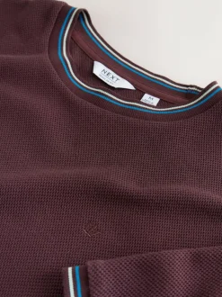 Next Regular Fit & 100% Cotton Textured Tipped T-Shirt Burgundy Red Outlet