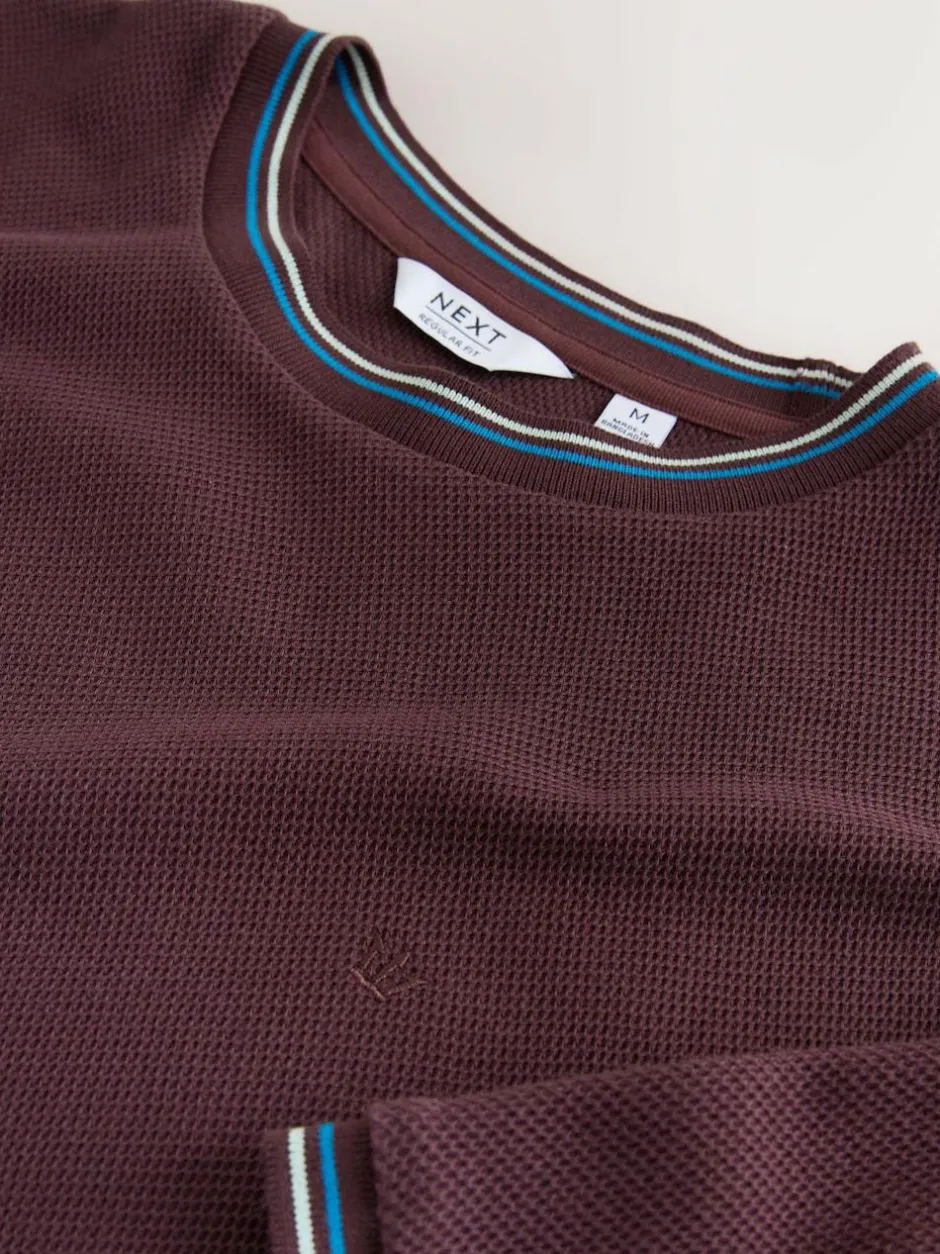 Next Regular Fit & 100% Cotton Textured Tipped T-Shirt Burgundy Red Outlet