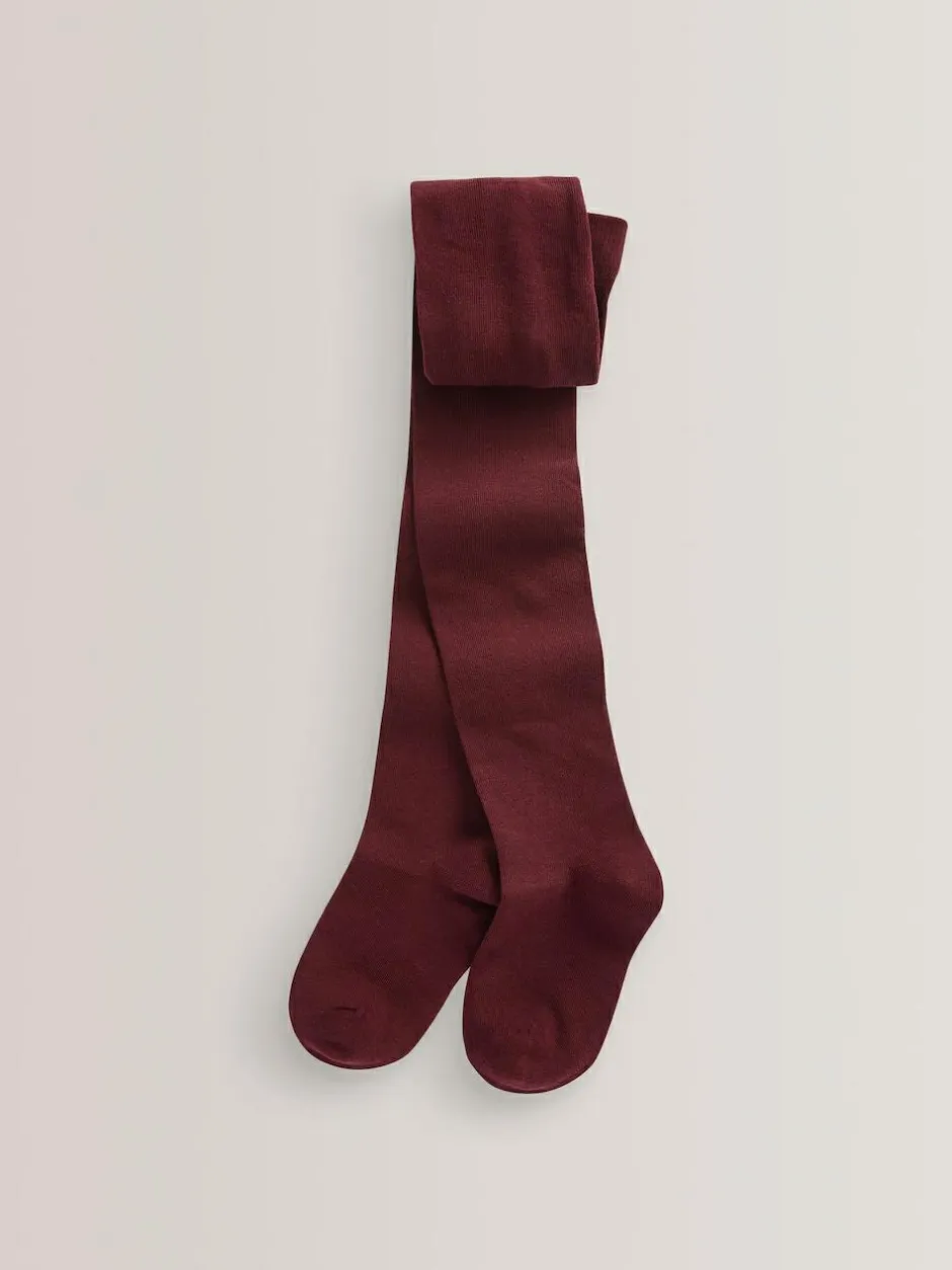 Next Burgundy Red Regular Length 3 Pack Cotton Rich School Tights Outlet