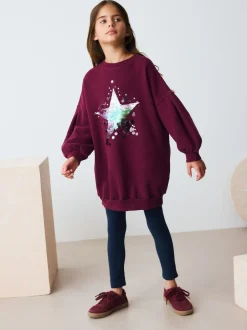 Next Burgundy Red Sequin Star Jumper Dress (3-16yrs) Clearance