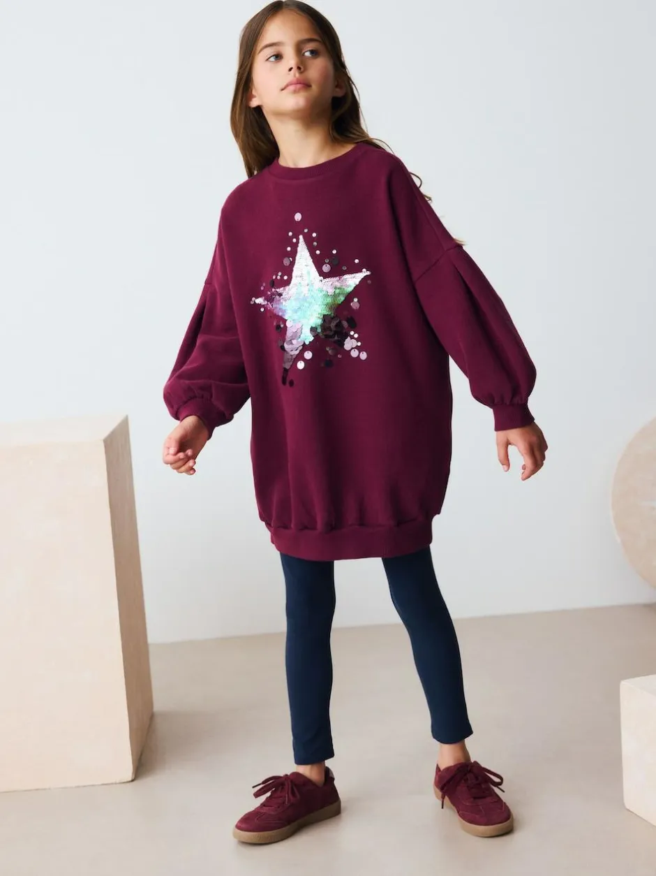 Next Burgundy Red Sequin Star Jumper Dress (3-16yrs) Clearance