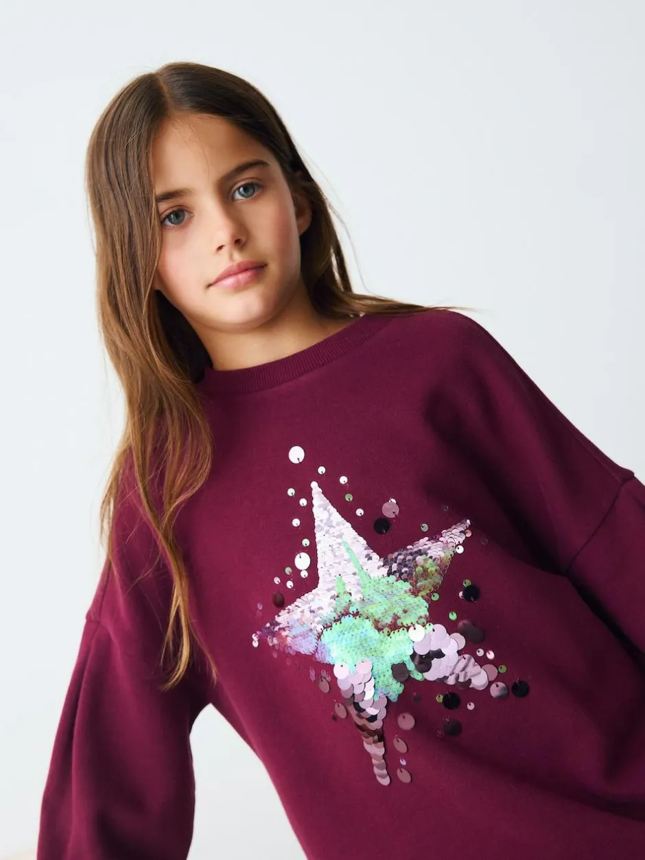 Next Burgundy Red Sequin Star Jumper Dress (3-16yrs) Clearance