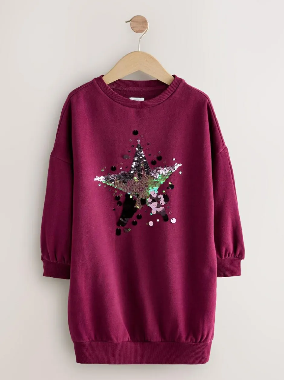 Next Burgundy Red Sequin Star Jumper Dress (3-16yrs) Clearance