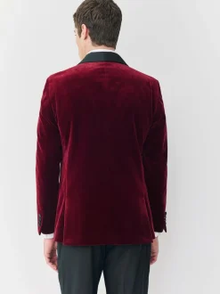 Next Slim Fit Signature Pontoglio Italian Velvet Blazer With Shawl Lapel Burgundy Red Discount