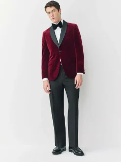Next Slim Fit Signature Pontoglio Italian Velvet Blazer With Shawl Lapel Burgundy Red Discount