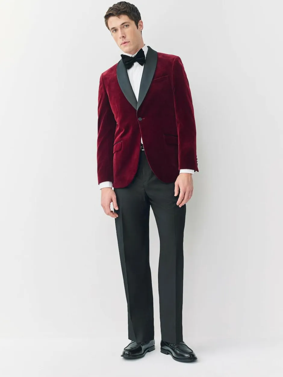 Next Slim Fit Signature Pontoglio Italian Velvet Blazer With Shawl Lapel Burgundy Red Discount