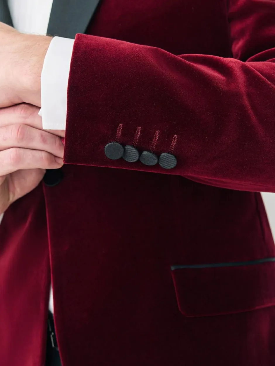 Next Slim Fit Signature Pontoglio Italian Velvet Blazer With Shawl Lapel Burgundy Red Discount