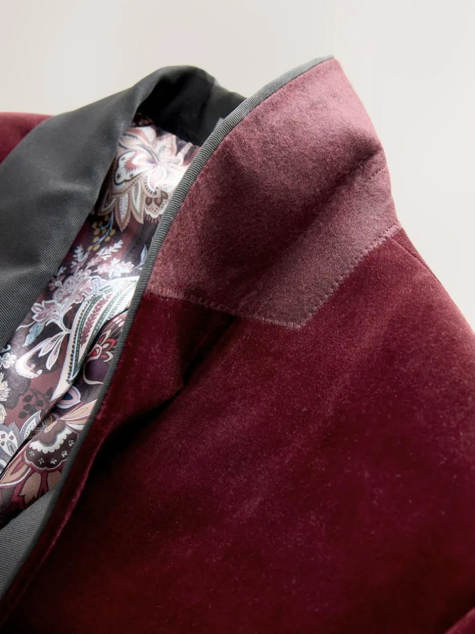 Next Slim Fit Signature Pontoglio Italian Velvet Blazer With Shawl Lapel Burgundy Red Discount
