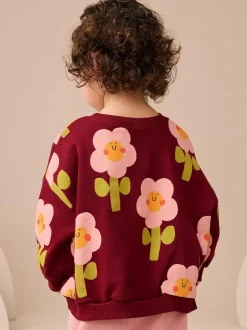 Next Crew Neck Sweatshirt (3mths-7yrs) Burgundy Red Smiley Flower Print Sale