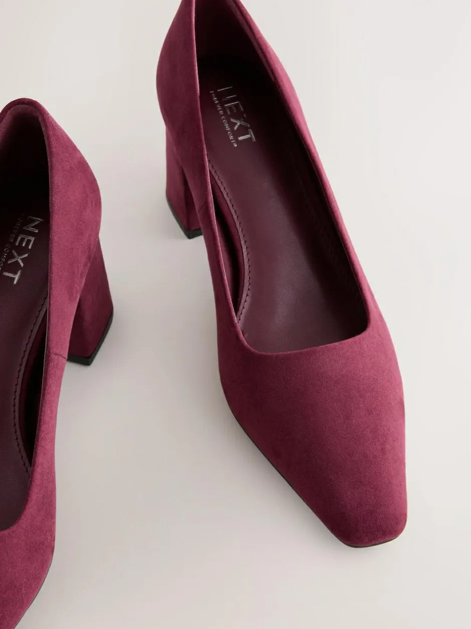 Next Standard/Wide Fit Standard Chisel Toe Block Courts Burgundy Red Discount