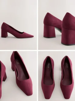 Next Standard/Wide Fit Standard Chisel Toe Block Courts Burgundy Red Discount