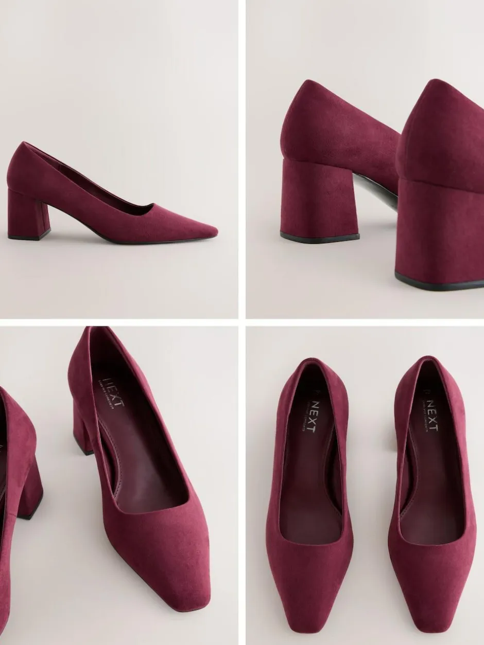 Next Standard/Wide Fit Standard Chisel Toe Block Courts Burgundy Red Discount