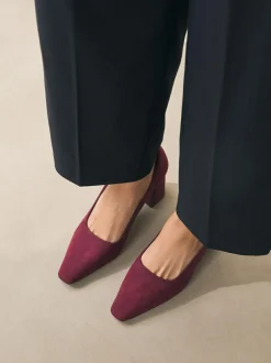 Next Standard/Wide Fit Standard Chisel Toe Block Courts Burgundy Red Discount