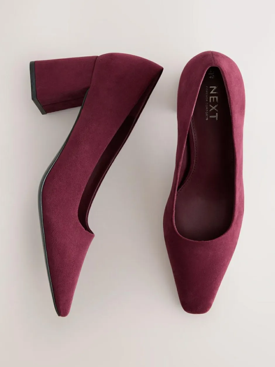 Next Standard/Wide Fit Standard Chisel Toe Block Courts Burgundy Red Discount