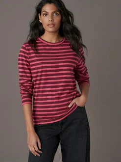 Next Burgundy Red Stripe Long Sleeve Crew Neck T-Shirt
