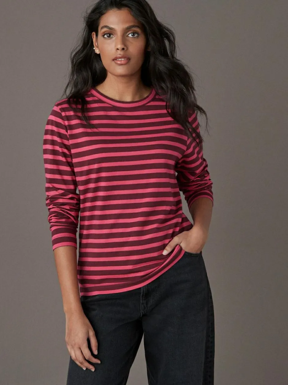 Next Burgundy Red Stripe Long Sleeve Crew Neck T-Shirt