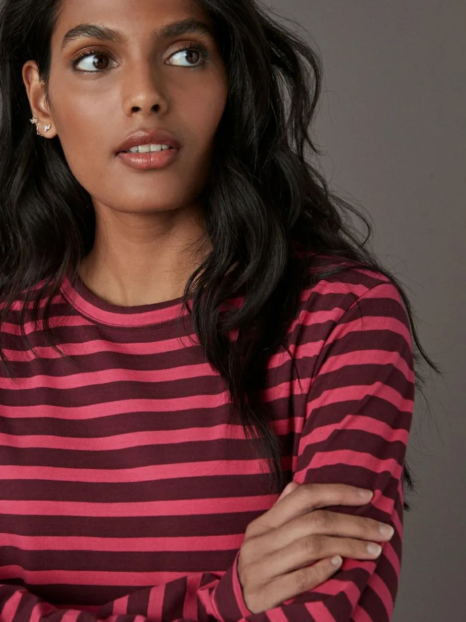 Next Burgundy Red Stripe Long Sleeve Crew Neck T-Shirt