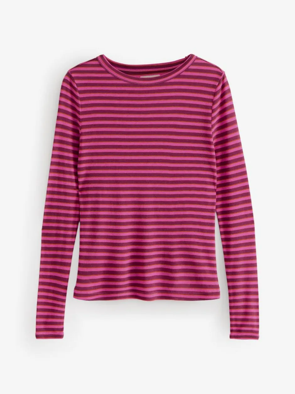 Next Burgundy Red Stripe Long Sleeve Crew Neck T-Shirt
