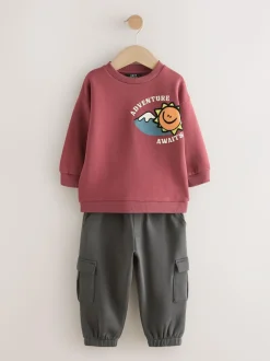 Next Sweatshirt and Utility Joggers Set (3mths-7yrs) Burgundy Red Outlet