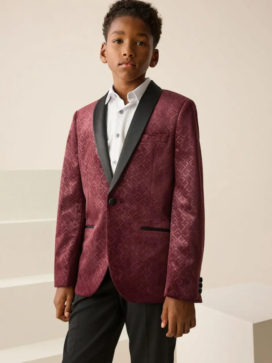 Next Textured Velvet Blazer (3-16yrs) Burgundy Red Hot
