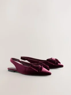 Next Forever Comfort® Point Toe Bow Slingback Flat Shoes Burgundy Red Velvet Sale