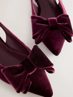 Next Forever Comfort® Point Toe Bow Slingback Flat Shoes Burgundy Red Velvet Sale