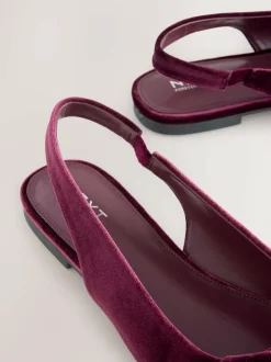 Next Forever Comfort® Point Toe Bow Slingback Flat Shoes Burgundy Red Velvet Sale