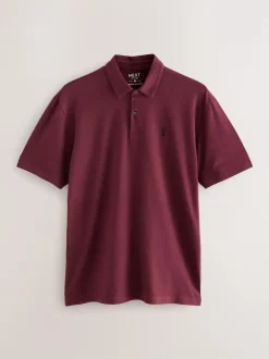 Next Burgundy Red/Charcoal Grey/Ecru Cream Regular Fit Short Sleeve Jersey Polo Shirts 3 Pack Sale