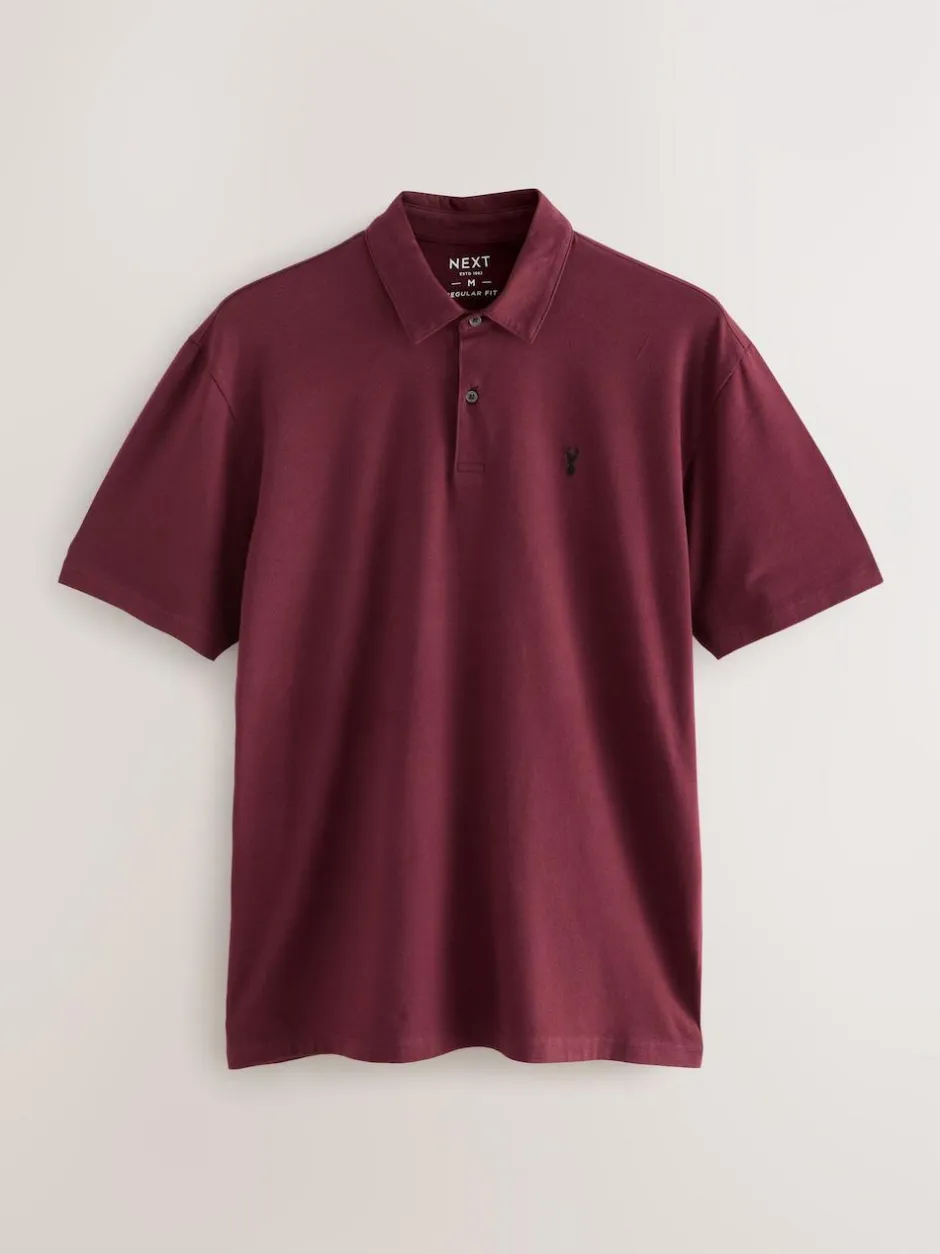Next Burgundy Red/Charcoal Grey/Ecru Cream Regular Fit Short Sleeve Jersey Polo Shirts 3 Pack Sale